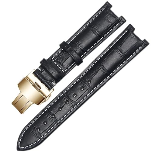 SCHIK Gnuine Lederarmband für GC-Armband, 22 x 13 mm, 20 x 11 mm, gekerbtes Armband mit Edelstahl-Schmetterlings-Schnalle, 22-13mm, Achat von SCHIK