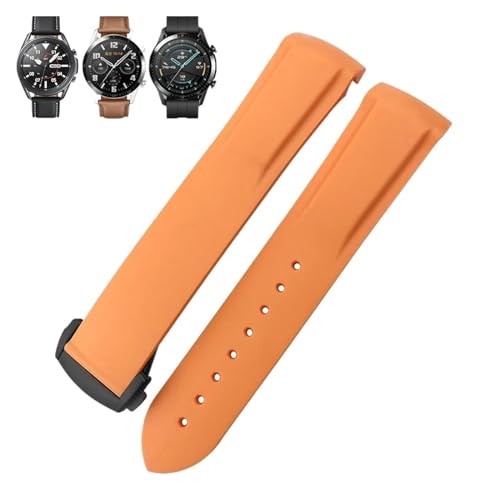 SCHIK Gummi-Uhrenarmband, 22 mm, 20 mm, gebogenes Ende, Silikonarmband, passend für Omega x Uhr, Seamaster, Speedmaster AT150 De Ville, Seiko Stoff-Uhrenarmband(Orange black,20mm) von SCHIK