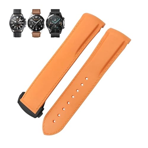 SCHIK Gummi-Uhrenarmband, 22 mm, 20 mm, gebogenes Ende, Silikonarmband, passend für Omega x Uhr, Seamaster, Speedmaster AT150 De Ville, Seiko Stoff-Uhrenarmband(Orange orange black,22mm) von SCHIK