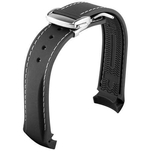 SCHIK Gummi-Uhrenarmband für Omega Seamaster Uhrenarmbänder mit Faltschnalle, 20 mm / 22 mm, gebogenes Ende, Silikon-Armbänder, 20 mm, Achat von SCHIK