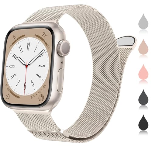 SCHIK Watch Band Für Band Series 9, Ultra 2, SE, Ultra 8 7 6 5 4 3 2 1 38 mm 40 mm 41 mm 42 mm 44 mm 45 mm 49 mm Damen und Herren, Edelstahl-Mesh-Loop-Magnetverschluss-Ersatz(E,41/40/38mm) von SCHIK