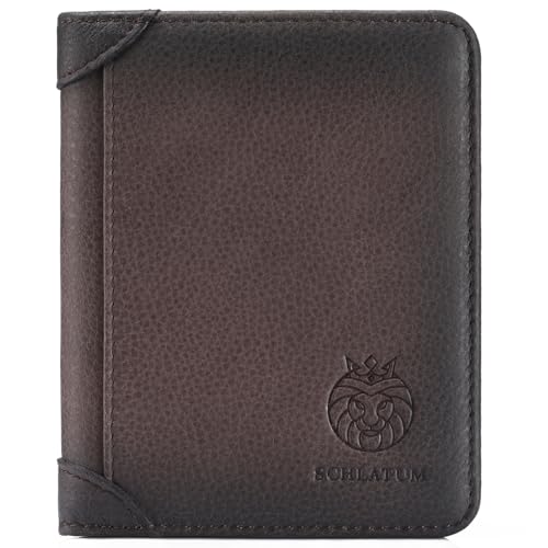 SCHLATUM Herren-Geldbörse aus echtem Leder, schmal, RFID-blockierend, mit Kreditkartenfächern, 2 Ausweisfenster, 2 Geldfächer, 2 Micro-SD-SIM-Kartenhalter, Braun, Klassischer Retro von SCHLATUM