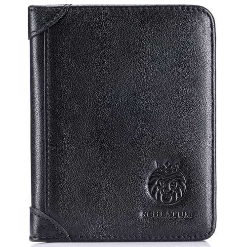 SCHLATUM Herren-Geldbörse aus echtem Leder, schmal, RFID-blockierend, mit Kreditkartenfächern, 2 Ausweisfenster, 2 Geldfächer, 2 Micro-SD-SIM-Kartenhalter, Schwarz, Klassischer Retro von SCHLATUM