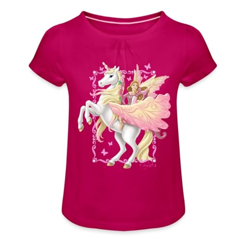 Spreadshirt Schleich Bayala Feya reitet auf Pegasus-Einhorn Mädchen T-Shirt mit Raffungen, 10 Jahre, Fuchsia von SCHLEICH