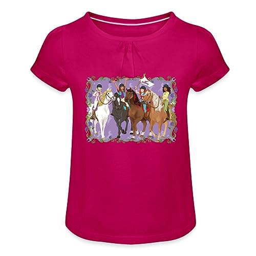 Spreadshirt Schleich Horse Club Lisa Sarah Sofia Hannah reiten Mädchen T-Shirt mit Raffungen, 12 Jahre, Fuchsia von SCHLEICH