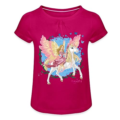 Spreadshirt Schleich Bayala Elfe Feya Reitet Pegasus-Einhorn Mädchen T-Shirt mit Raffungen, 8 Jahre, Fuchsia von Spreadshirt
