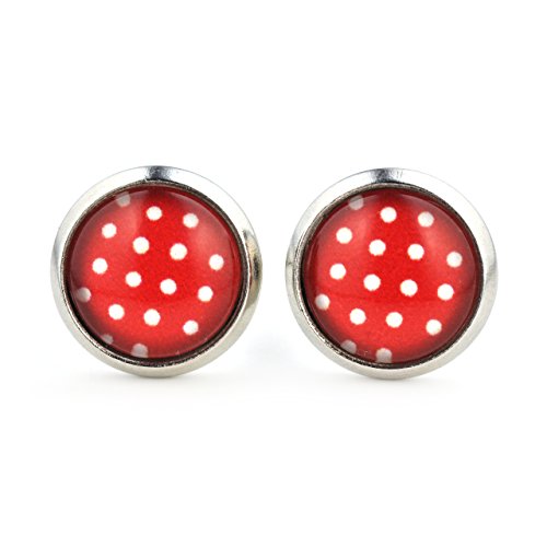 SCHMUCKZUCKER Damen Ohrstecker Polka Dots Modeschmuck Ohrringe silber-farben rot weiss (12mm) von SCHMUCKZUCKER