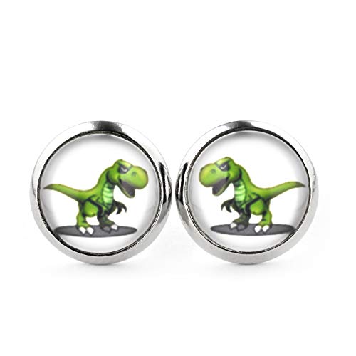 SCHMUCKZUCKER Damen Kinder Unisex Ohrstecker Motiv T-Rex Dinosaurier Edelstahl Ohrringe Silber Weiß Grün 12mm von SCHMUCKZUCKER