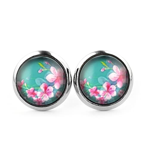 SCHMUCKZUCKER Damen Ohrstecker Motiv Sommer Blüten Edelstahl Blumen Ohrringe Silber Türkis (12mm) von SCHMUCKZUCKER