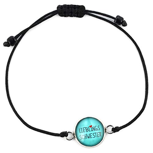 SCHMUCKZUCKER Damen Mädchen Textil Armband mit Motiv Lieblingsschwester Freundschaftsarmband Edelstahl Verstellbar Türkis von SCHMUCKZUCKER