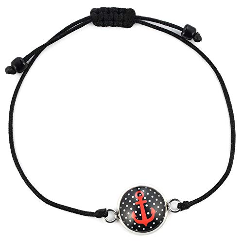 SCHMUCKZUCKER Damen Armband schwarz Motiv Anker Edelstahl Silber Maritimer Schmuck Schwarz Rot - Weiss gepunktet von SCHMUCKZUCKER