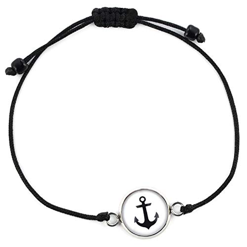 SCHMUCKZUCKER Damen Armband schwarz Motiv Anker Edelstahl Silber Maritimer Schmuck Weiss von SCHMUCKZUCKER