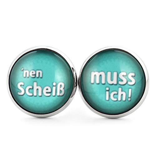 SCHMUCKZUCKER Damen Ohrstecker Spruch Nen Scheiß - muss ich Lustige Edelstahl Ohrringe Silber Türkis - 2 Größen (14mm) von SCHMUCKZUCKER