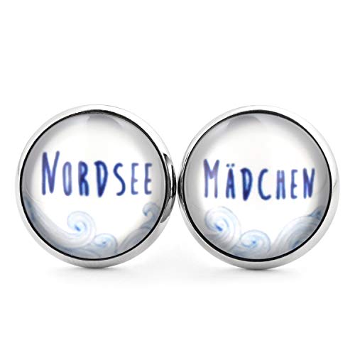 SCHMUCKZUCKER Damen Ohrstecker Nordsee-Mädchen Edelstahl Ohrringe Silber Blau Weiß 14mm von SCHMUCKZUCKER