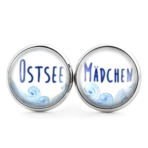 SCHMUCKZUCKER Damen Ohrstecker Ostsee-Mädchen Edelstahl Ohrringe Silber Blau Weiß 14mm von SCHMUCKZUCKER