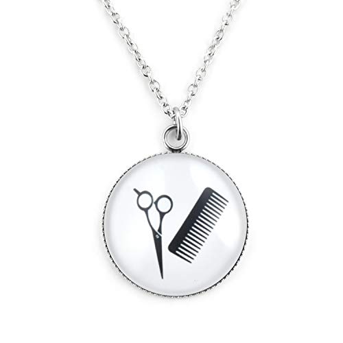 SCHMUCKZUCKER Damen Edelstahl Kette mit Anhänger Friseur - Kamm Schere Halskette Silber Schwarz Weiss Großer Anhänger (25mm) - Kurze Kette (45cm) von SCHMUCKZUCKER