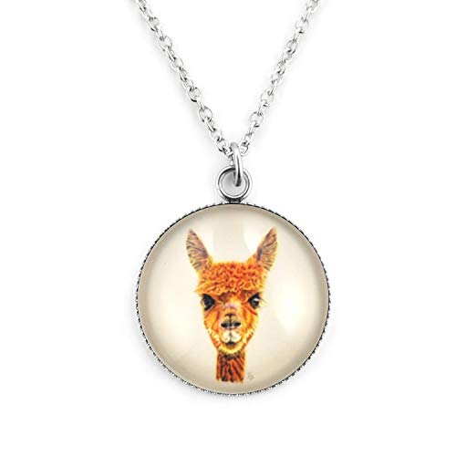 SCHMUCKZUCKER Damen Edelstahl Kette mit Anhänger Lama witzige Halskette Silber Beige Orange Großer Anhänger (25mm) - Kurze Kette (45cm) von SCHMUCKZUCKER