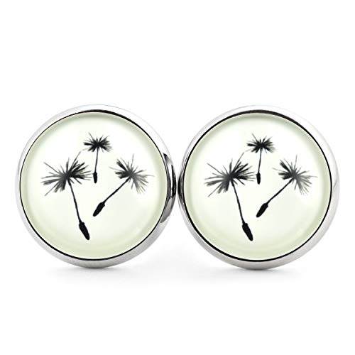 SCHMUCKZUCKER Damen Edelstahl Ohrstecker mit Motiv Pusteblume Löwenzahn Silber-farben Creme Schwarz 14mm von SCHMUCKZUCKER