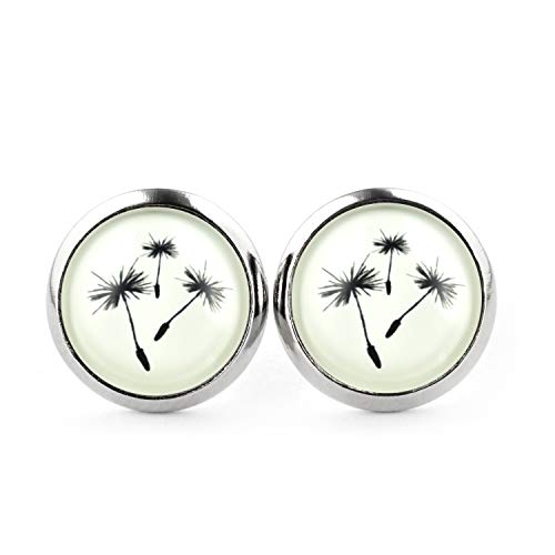 SCHMUCKZUCKER Damen Edelstahl Ohrstecker mit Motiv Pusteblume Löwenzahn Silber-farben Creme Schwarz 12mm von SCHMUCKZUCKER