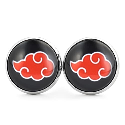 SCHMUCKZUCKER Damen Herren Unisex Ohrringe Motiv Rote Wolke Edelstahl Ohrstecker Anime Cosplay Silber Schmuck Rot Schwarz 14mm von SCHMUCKZUCKER