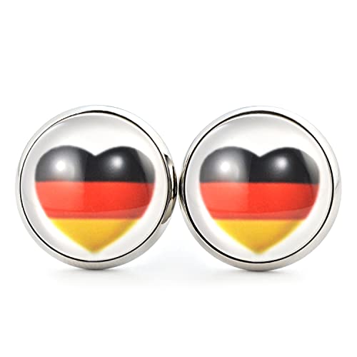 SCHMUCKZUCKER Damen Herren Unisex Ohrstecker Fußball Deutschland Herz Fanartikel Edelstahl Ohrringe Deutschland Herz 14mm von SCHMUCKZUCKER