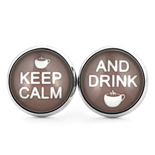 SCHMUCKZUCKER Damen Herren Unisex Ohrstecker Keep Calm and drink Coffee Edelstahl Ohrringe Braun (14mm) von SCHMUCKZUCKER