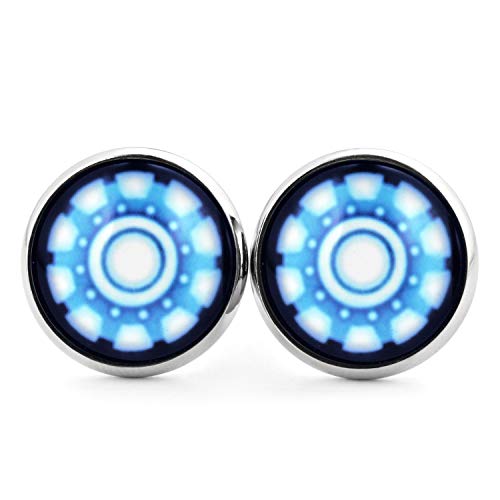 SCHMUCKZUCKER Damen Herren Unisex Ohrstecker Motiv Arc Reaktor Edelstahl Ohrringe Silber Blau Schwarz 14mm von SCHMUCKZUCKER