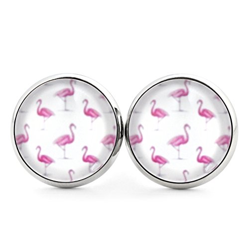 SCHMUCKZUCKER Damen Herren Unisex Ohrstecker Motiv Flamingo Edelstahl Ohrringe Silber Pink Weiß Flamingo Muster von SCHMUCKZUCKER