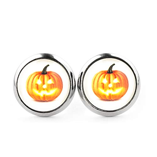 SCHMUCKZUCKER Damen Herren Unisex Ohrstecker Motiv Kürbis Halloween Edelstahl Ohrringe Silber Orange 12mm von SCHMUCKZUCKER