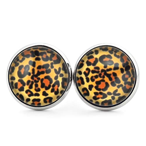 SCHMUCKZUCKER Damen Herren Unisex Ohrstecker Motiv Leo Muster Edelstahl Ohrringe Silber Schwarz Orange 14mm von SCHMUCKZUCKER