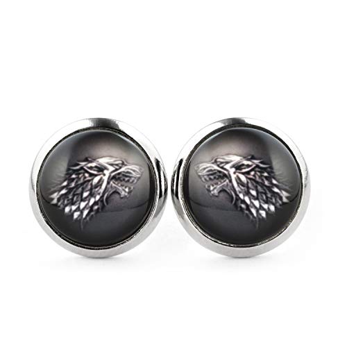 SCHMUCKZUCKER Damen Herren Unisex Ohrstecker Motiv Schattenwolf Edelstahl Ohrringe Grau Schwarz Silber (12mm) von SCHMUCKZUCKER