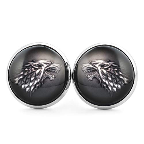 SCHMUCKZUCKER Damen Herren Unisex Ohrstecker Motiv Schattenwolf Edelstahl Ohrringe Grau Schwarz Silber 14mm von SCHMUCKZUCKER