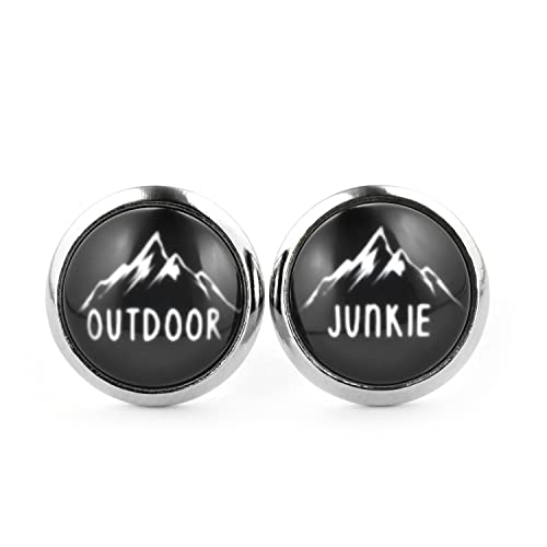 SCHMUCKZUCKER Damen Herren Unisex Ohrstecker Outdoor Junkie Edelstahl Ohrringe mit Berg-Silhouette Silber Schwarz Weiß Schwarz 12mm von SCHMUCKZUCKER