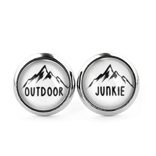 SCHMUCKZUCKER Damen Herren Unisex Ohrstecker Outdoor Junkie Edelstahl Ohrringe mit Berg-Silhouette Silber Schwarz Weiß Weiß 12mm von SCHMUCKZUCKER