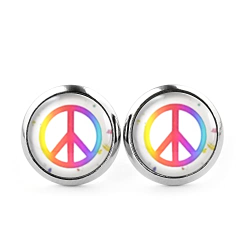 SCHMUCKZUCKER Damen Herren Unisex Ohrstecker Peace Edelstahl Frieden Ohrringe Silber Bunt Weiß 12mm von SCHMUCKZUCKER