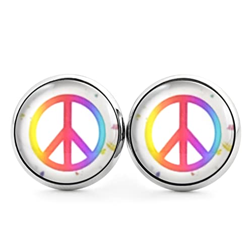 SCHMUCKZUCKER Damen Herren Unisex Ohrstecker Peace Edelstahl Frieden Ohrringe Silber Bunt Weiß 14mm von SCHMUCKZUCKER