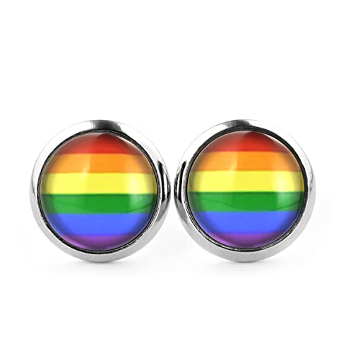 SCHMUCKZUCKER Damen Herren Unisex Ohrstecker Regenbogen Flagge Edelstahl LGBTQ Ohrringe Silber Bunt 12mm von SCHMUCKZUCKER