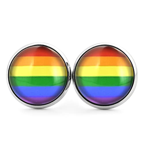 SCHMUCKZUCKER Damen Herren Unisex Ohrstecker Regenbogen Flagge Edelstahl LGBTQ Ohrringe Silber Bunt 14mm von SCHMUCKZUCKER