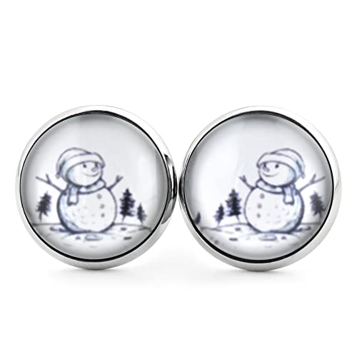 SCHMUCKZUCKER Damen Herren Unisex Ohrstecker Schneemann Landschaft Edelstahl Ohrringe Silber 14mm von SCHMUCKZUCKER