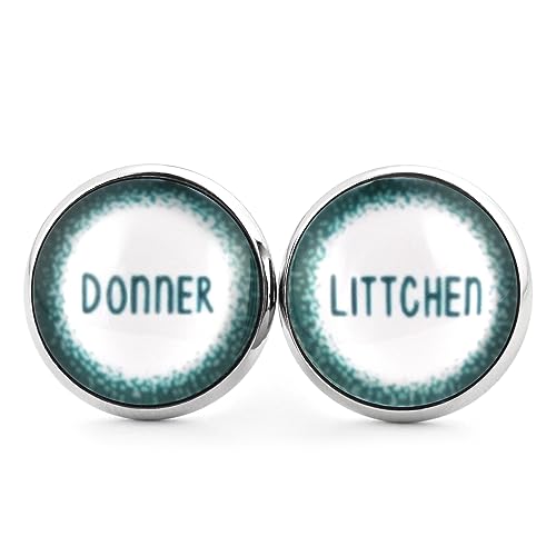 SCHMUCKZUCKER Damen Herren Unisex Ohrstecker Spruch Donnerlittchen Edelstahl Ohrringe Grün Weiß Silber 14mm von SCHMUCKZUCKER