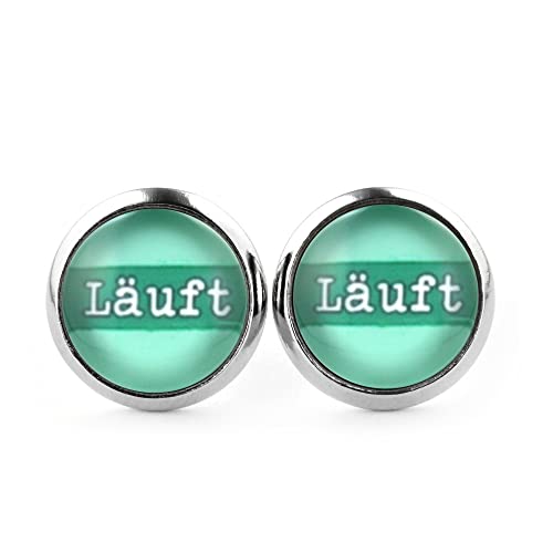 SCHMUCKZUCKER Damen Herren Unisex Ohrstecker Spruch Läuft Edelstahl Ohrringe Silber Schmuck Grün 12mm von SCHMUCKZUCKER