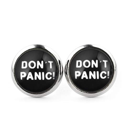 SCHMUCKZUCKER Damen Herren Unisex Ohrstecker Spruch Motiv Don´t Panic Lustige Edelstahl Ohrringe Silber Schwarz Weiß Schwarz 12mm von SCHMUCKZUCKER