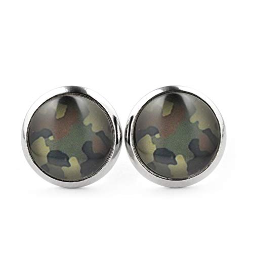 SCHMUCKZUCKER Damen Herren Unisex Ohrstecker Tarnfleck Edelstahl Ohrringe Camouflage Silber 12mm von SCHMUCKZUCKER