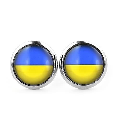 SCHMUCKZUCKER Damen Herren Unisex Ohrstecker Ukraine Flagge Edelstahl Frieden Ohrringe Silber Blau Gelb 12mm von SCHMUCKZUCKER