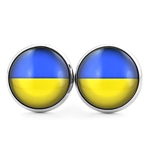 SCHMUCKZUCKER Damen Herren Unisex Ohrstecker Ukraine Flagge Edelstahl Frieden Ohrringe Silber Blau Gelb 14mm von SCHMUCKZUCKER