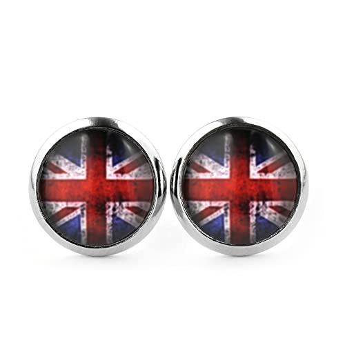 SCHMUCKZUCKER Damen Herren Unisex Ohrstecker Vintage Union Jack Edelstahl Ohrringe Silber Blau Rot 12mm von SCHMUCKZUCKER