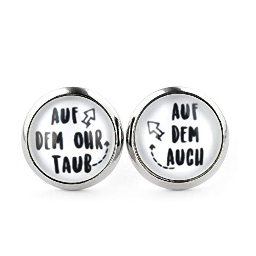 SCHMUCKZUCKER Damen Herren Unixex Ohrstecker Spruch Motiv Auf dem Ohr taub Witzige Edelstahl Schmuck Damen Ohrringe Silber Weiß 12mm von SCHMUCKZUCKER