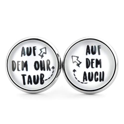 SCHMUCKZUCKER Damen Herren Unixex Ohrstecker Spruch Motiv Auf dem Ohr taub Witzige Edelstahl Schmuck Damen Ohrringe Silber Weiß 14mm von SCHMUCKZUCKER