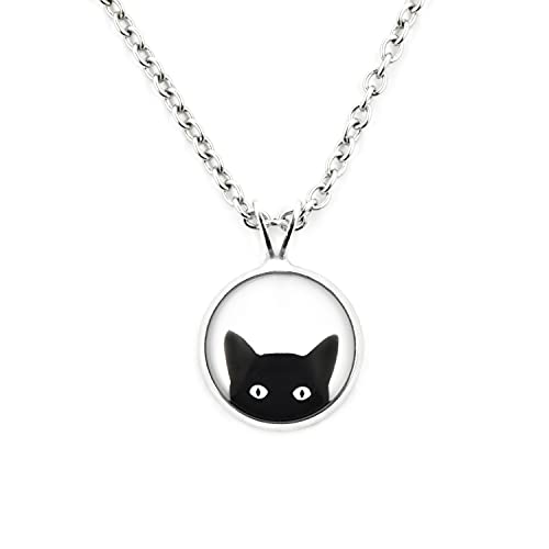 SCHMUCKZUCKER Damen Mädchen Kette mit Anhänger Motiv Freche Katze Edelstahl Schwarz Weiß Silber Kleiner Anhänger (14mm) - Kurze Kette (45cm) von SCHMUCKZUCKER