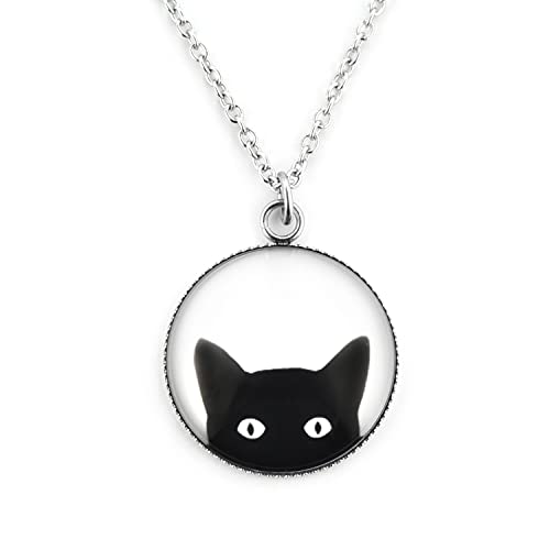 SCHMUCKZUCKER Damen Mädchen Kette mit Anhänger Motiv Freche Katze Edelstahl Schwarz Weiß Silber großer Anhänger (25mm) - Lange Kette (70cm) von SCHMUCKZUCKER